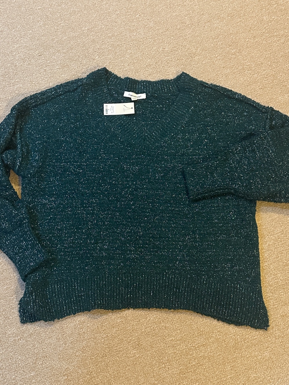NEW! Francesca's Collections Metallic Open-Stitch Sweater Green Shimmer Glitter